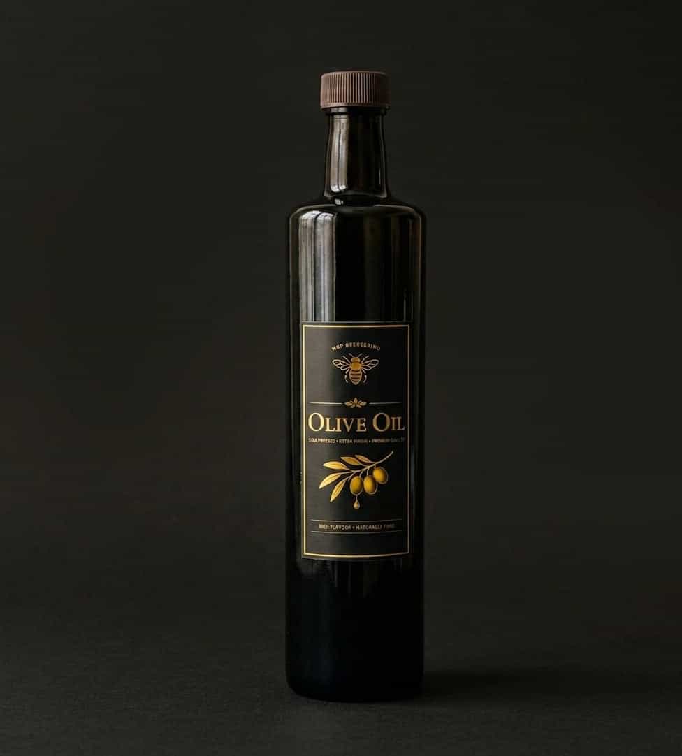 750ml glass bottle of MDP Beekeeping extra-virgin olive oil