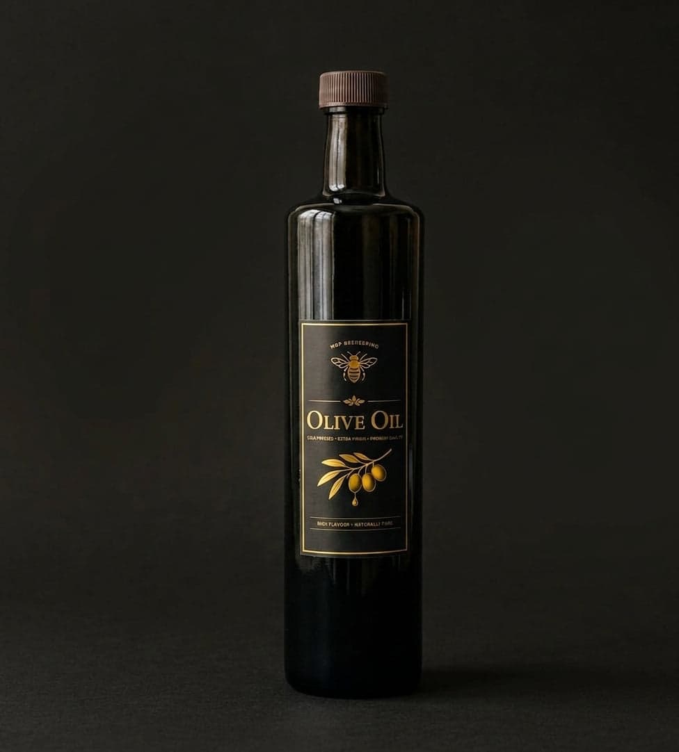 750ml glass bottle of MDP Beekeeping extra-virgin olive oil