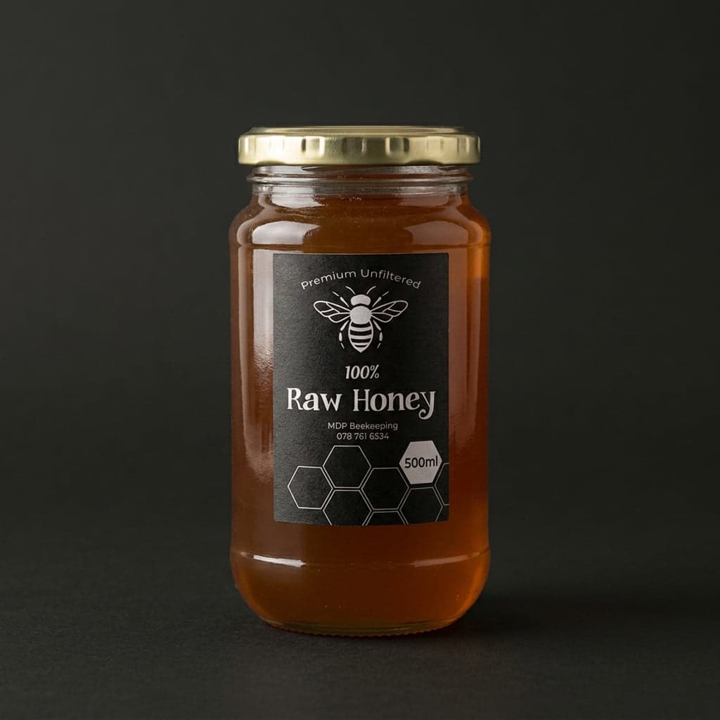 500ml jar of MDP Beekeeping raw honey